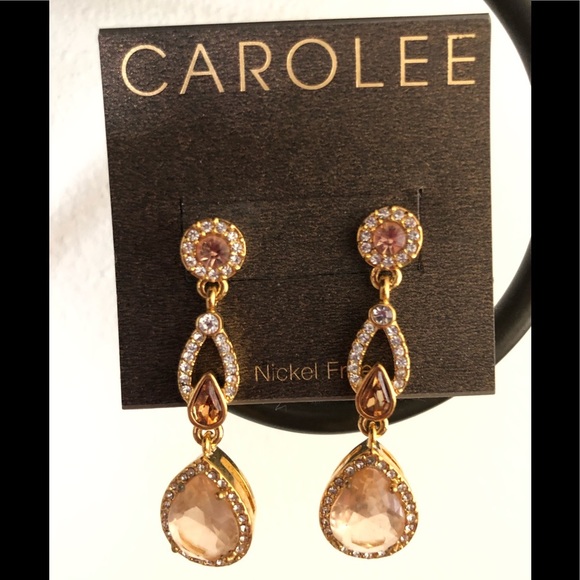 New Carolee Peachy Pink Pave Drop Earrings, Crystals 1.3/4” length NEW - Picture 1 of 3